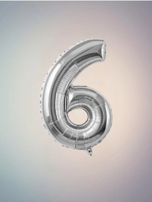 Umamiçe Sayı Balonları - Gümüş 6 Rakam Balonu – 0'dan 9'a Seçtiğiniz Rakamın 40 Inç (100 Cm) Folyo Balonu