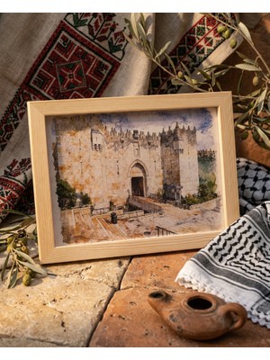 Zaytoon Kudüsdeki Şam Kapısı Dekoratif Tablo 15X20 cm Ahşap Çerçeveli Masaüstü ve Duvar