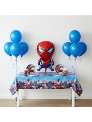 Umamiçe Örümcek Adam Parti Seti – 10 Mavi Balon + 8'li Tabak Bardak + Folyo Balon(B) + Masa Örtüsü