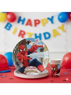 Umamiçe Örümcek Adam Temalı Plastik Tabak ve Bardak 8'li Set