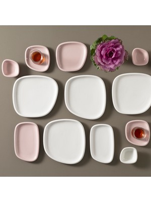 Karaca 26 Parça Pembe Kahvaltı Seti 6 Kişilik Porselen Düz Sade Tasarım