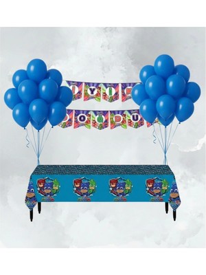 Umamiçe Pijamaskeliler Parti Seti – 10 Mavi Balon + Banner + Masa Örtüsü