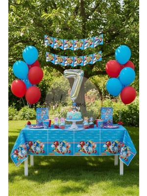 Umamiçe Sonic Temalı 7 Yaş Doğum Günü Parti Seti – Masa Örtüsü + Banner + 7 Rakam Balonu + Balonlar