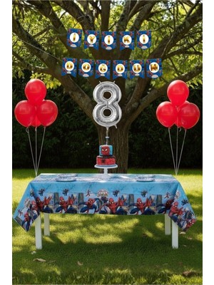 Umamiçe Örümcek Adam Temalı 8 Yaş Doğum Günü Parti Seti – Masa Örtüsü + Banner + Balonlar