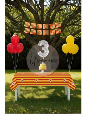 Umamiçe Sarı Kırmızı Temalı 3 Yaş Doğum Günü Parti Seti – Masa Örtüsü + Banner + 3 Rakam Balonu + Balonlar