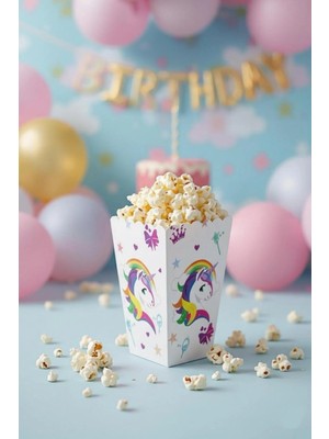 Umamiçe Unicorn Temalı 8'li Karton Mısır Kutusu – Parti ve Doğum Günü Için Şık Sunumlar
