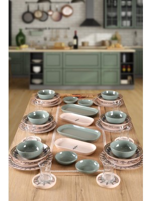 Keramika 6 Kişilik Desenli 44 Parça Yemek ve Kahvaltı Seti Renkli Stoneware Malzemeden Üretildi