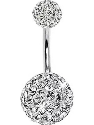 Jaida Moda Kadın Kristal Taşlı Çelik Göbek Piercing Gümüş Renkli 10 mm Uzunluk Özellikli