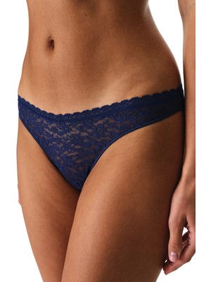 Penti Lacivert Easy Lace Dantel V Model Brazilian Külot