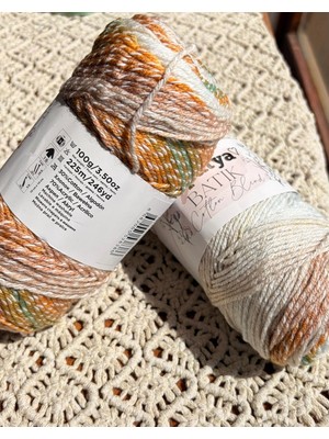Papatya Batik Cotton Blend Örgü Ipi 2'li Kahve-Turuncu-Yeşil-Krem Geçişli