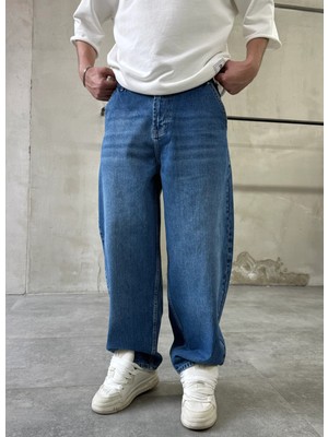 Difransel Jeans Yıkamalı Skarter Mavi Baggy Jean