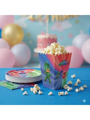 Umamiçe Pijamaskeliler Parti Seti – 8'li Mısır Kutusu + 8'li Peçete + 8'li Tabak Bardak