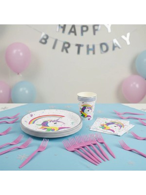 Umamiçe Unıcorn Parti Seti – 25'li Pembe Çatal + 8'li Peçete + 8'li Tabak Bardak
