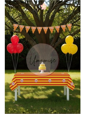 Umamiçe Sarı Kırmızı Mini Parti Seti – Masa Örtüsü + Flama + 5 Metalik Kırmızı Balon + 5 Metalik Sarı Balon