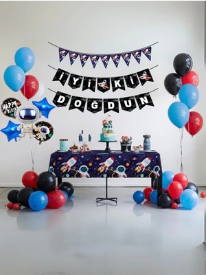 Umamiçe Uzay Temalı Parti Süsleri Seti (Flama, Banner, Masa Örtüsü)