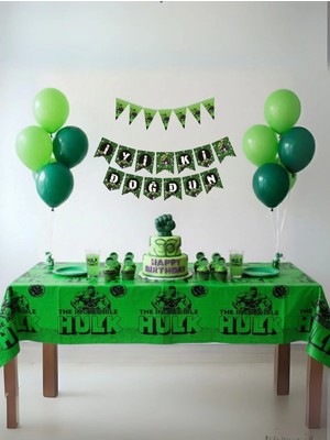 Umamiçe Hulk Temalı Parti Süsleri Seti (Flama, Banner, Masa Örtüsü)