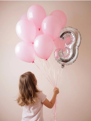 Umamiçe 3 Rakam Balon Seti – 40 Inç (100 Cm) Folyo Balon + 10 Adet Metalik Pembe Balon