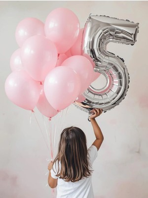 Umamiçe 5 Rakam Balon Seti – 40 Inç (100 Cm) Folyo Balon + 10 Adet Metalik Pembe Balon