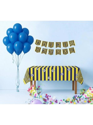 Umamiçe Sarı Lacivert Parti Seti – 10 Mavi Balon + Banner + Masa Örtüsü