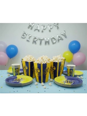 Umamiçe Sarı Lacivert Parti Seti – 8'li Mısır Kutusu + 8'li Tabak Bardak