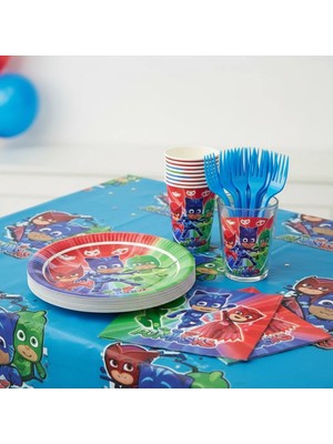 Umamiçe Pijamaskeliler Parti Seti – 25'li Mavi Çatal + 8'li Peçete + 8'li Tabak Bardak + Masa Örtüsü