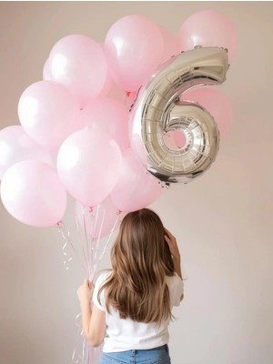 Umamiçe 6 Rakam Balon Seti – 40 Inç (100 Cm) Folyo Balon + 10 Adet Metalik Pembe Balon