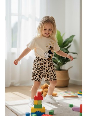 Butik Kız Çocuk Pamuklu Leopar Desenli Şortlu 2'li Takım