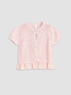 LC Waikiki Lcw Kids Pembe Bisiklet Yaka Ajurlu Kız Çocuk Triko Hırka