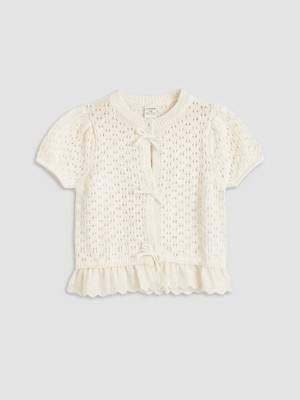 LC Waikiki Lcw Kids Bej Bisiklet Yaka Ajurlu Kız Çocuk Triko Hırka