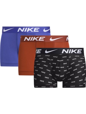 Nike Nıke Erkek Marka Logolu Elastik Bel Bantlı Günlük Kullanıma Uygun Mavi-Kahverengi-Siyah Boxer 000PKE1156 Ex3