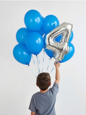 Umamiçe 4 Rakam Balon Seti – 40 Inç (100 Cm) Folyo Balon + 10 Adet Metalik Mavi Balon