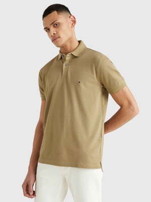 Tommy Hilfiger Tommy Hılfıger Erkek Marka Logolu Organik Pamuklu Polo Yakalı Kısa  Kollu Günlük Kullanıma Uygun Şık Görünümlü Kahverengi- Polo Yaka T-Shirt MW0MW17770 Gxr