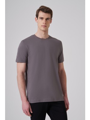 Morven  Erkek Antrasit Basic Bisiklet Yaka Dynamic Fit Pamuk T-Shirt