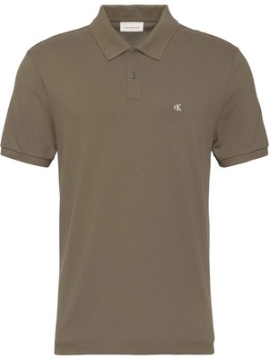 Calvin Klein Calvın Kleın Erkek Marka Logolu Organik Pamuklu Polo Yakalı Kısa  Kollu Günlük Kullanıma Uygun Şık Görünümlü Haki Polo Yaka T-Shirt LV040EM269 Vfb