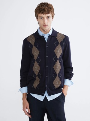 LC Waikiki Southblue Lacivert Polo Yaka Baklava Desenli Erkek Triko Hırka