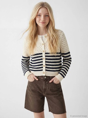 LC Waikiki Xsıde Lacivert Bisiklet Yaka Ajurlu Kadın Triko Hırka