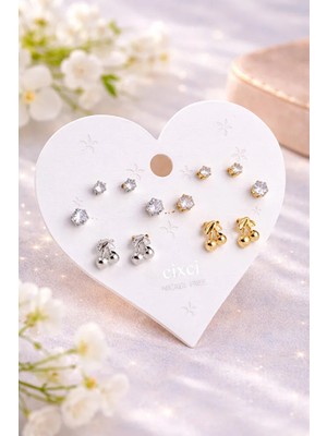 MentorAly Kadın Çoklu Küpe Seti | Minimal Taşlı & Figürlü Küpe Seti | Günlük & Kombin Küpe