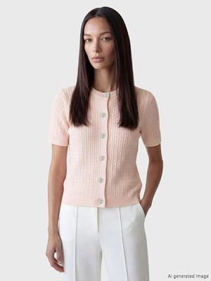 LC Waikiki Lcwaıkıkı Classic Pembe Bisiklet Yak Kadın Triko Hırka