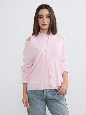 LC Waikiki Soulife Pembe Petite V Yaka Kadın Triko Hırka