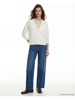 LC Waikiki Lcw Modest Bej V Yaka Kadın Triko Hırka