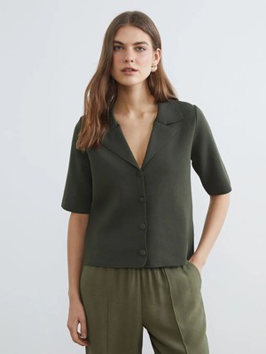 LC Waikiki Lcw Everyday Haki Ceket Yaka Kadın Triko Hırka