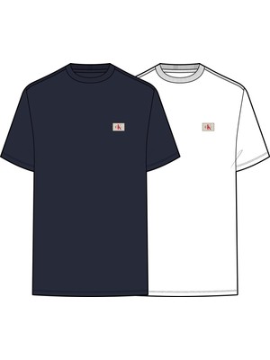 Calvin Klein Calvın Kleın Erkek Marka Logolu Günlük Kullanıma Uygun Beyaz-Lacivert T-Shirt LV04RD248G 2gy