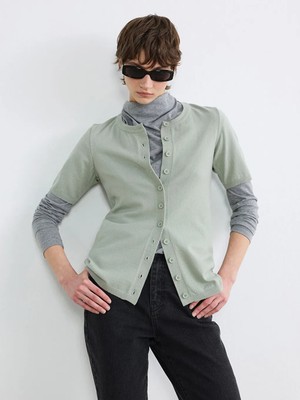 LC Waikiki Soulife Yeşil Bisiklet Yaka Soft Touch Kadın Triko Hırka