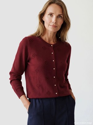 LC Waikiki Lcw Grace Bordo Bisiklet Yaka Kendinden Desenli Kadın Triko Hırka