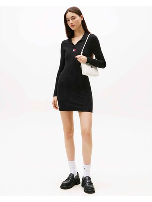 Tommy Hilfiger Tommy Hılfıger Kadın Marka Logolu Günlük Kullanıma Uygun Siyah Elbise DW0DW22183 Bds