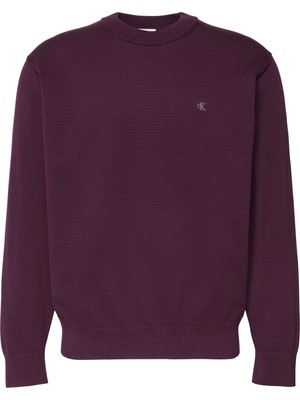 Calvin Klein Calvın Kleın Erkek Marka Logo Nakışlı Yuvarlak Yaka Şık Görünüşlü Günlük Kullanıma Uygun Bordo Kazak LV04RC309G 5fl
