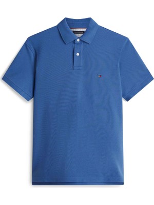 Tommy Hilfiger Tommy Hılfıger Erkek Marka Logolu Organik Pamuklu Polo Yakalı Kısa  Kollu Günlük Kullanıma Uygun Şık Görünümlü Galaktik Mavi Polo Yaka T-Shirt MW0MW17770 C4U