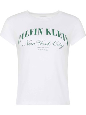 Calvin Klein Calvın Kleın Kadın Marka Logolu Günlük Kullanıma Uygun Beyaz T-Shirt LV047F815G Yaf
