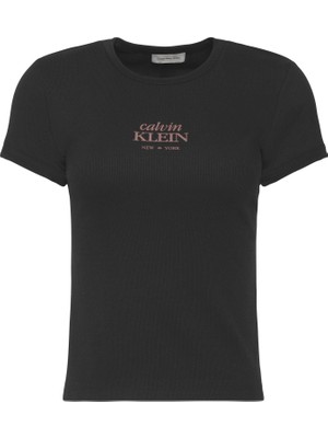 Calvin Klein Calvın Kleın Kadın Marka Logolu Günlük Kullanıma Uygun Siyah T-Shirt LV047F240G Ub1