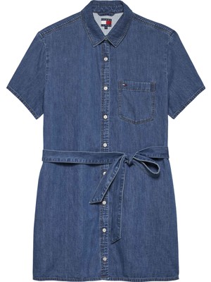 Tommy Hilfiger Tommy Hılfıger Kadın Marka Logolu Günlük Kullanıma Uygun Denim Mavi Elbise DW0DW22787 1A5